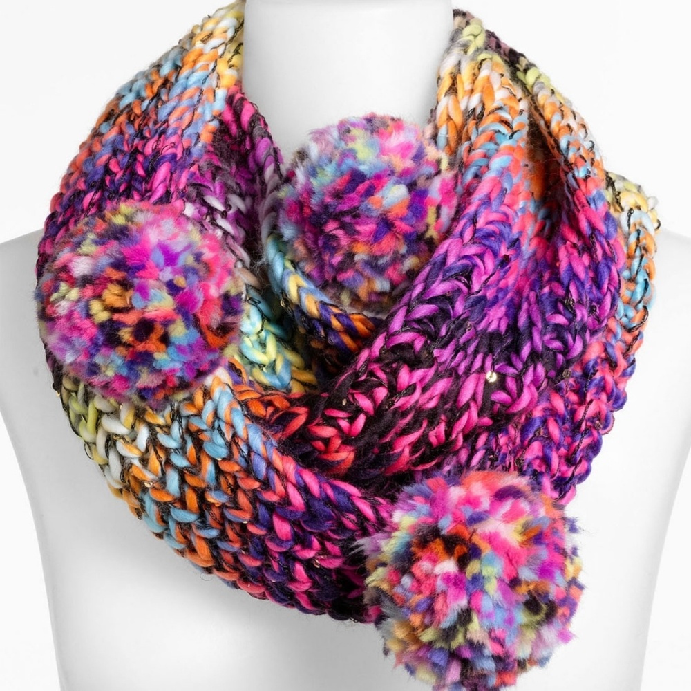 BETSEY JOHNSON MULTICOLORED  INFINITY KNIT SCARF WITH TASSELS-  NWOT